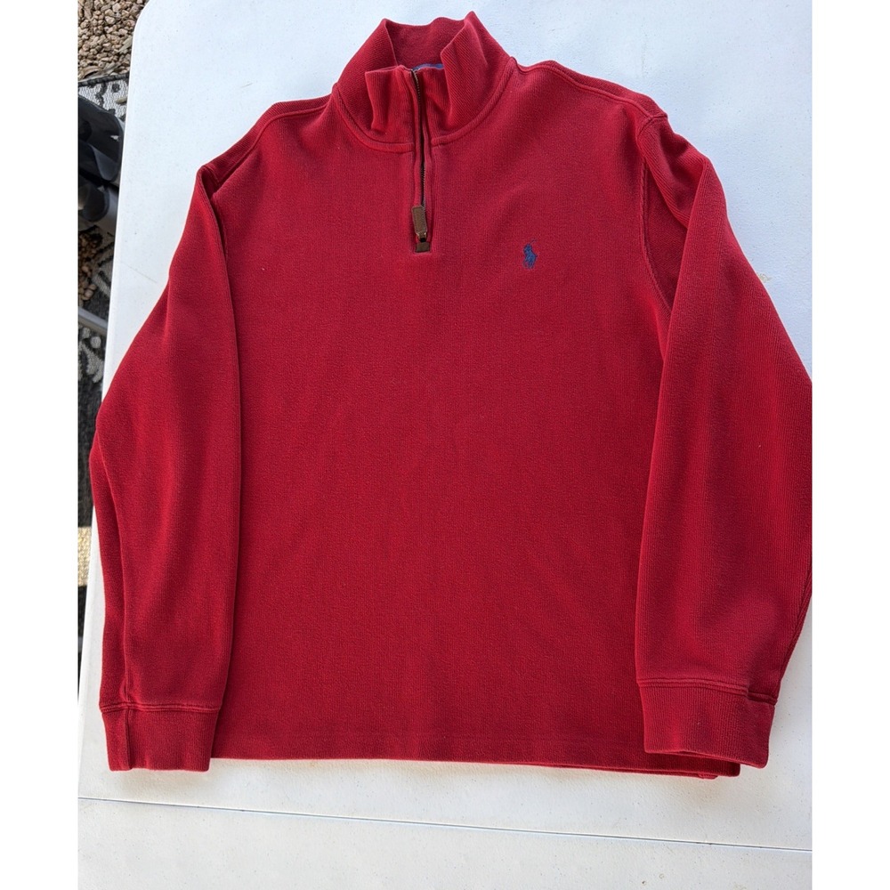 Polo Ralph Lauren 1/4 Zip Cotton Pullover Men's L Red Preppy Casual Sweater